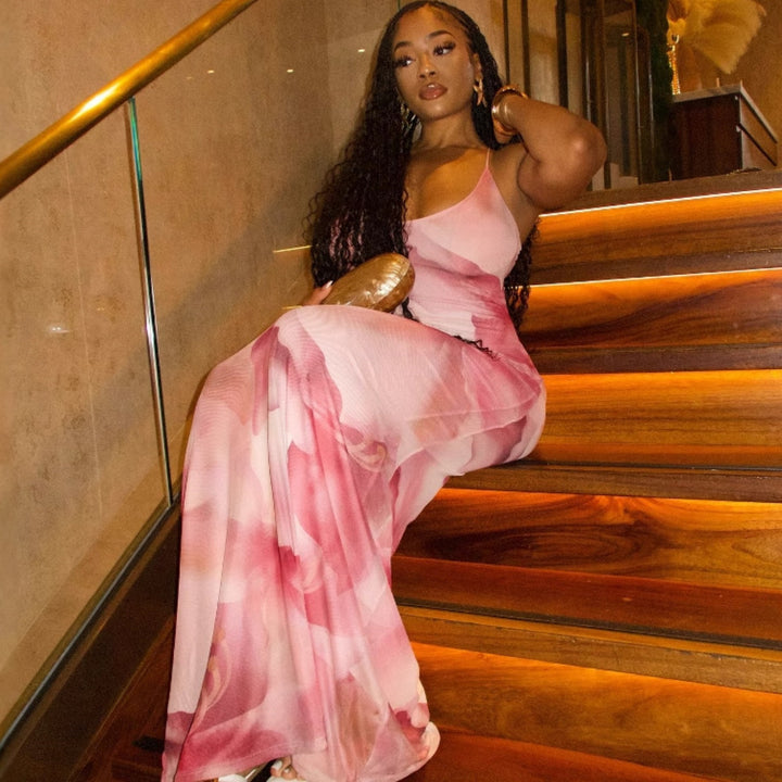 Damen langes Kleid mit floralem Design und Spaghettiträgern Echo Archiv