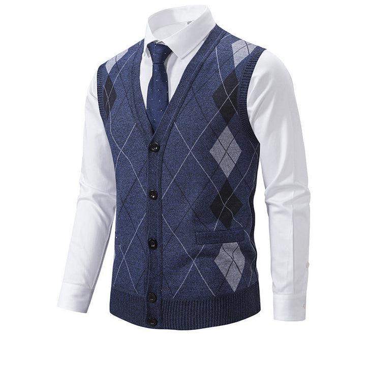 Herren elegante Strickweste mit modernem Rautenmuster und praktischen Taschen Echoarchiv