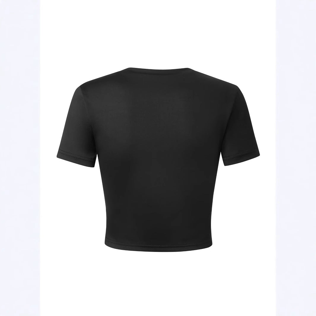 Damen Kurzarm T-Shirt mit elegantem Schleifenmuster und figurbetontem Design Echo Archiv