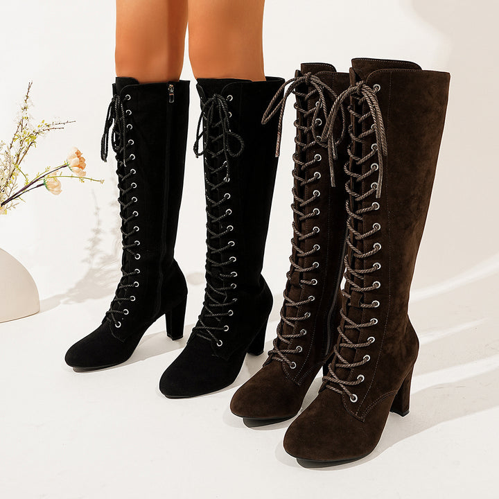 Damen Elegante Overkneestiefel mit Schnürdetail Echo Archiv