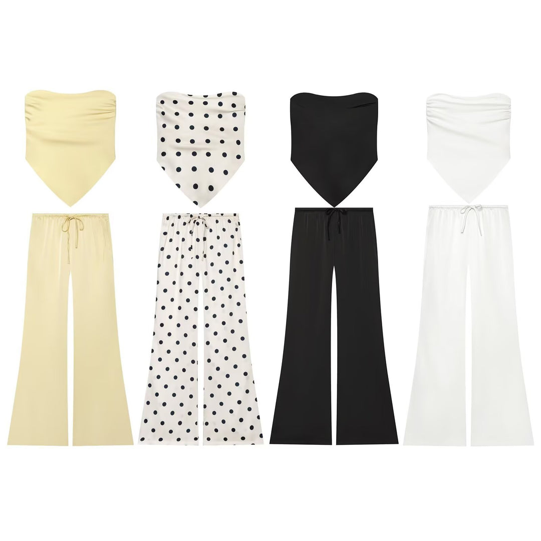 Damen Weite Satin-Hose mit elastischem Tunnelzugbund und Polka-Dot-Muster Echo Archiv