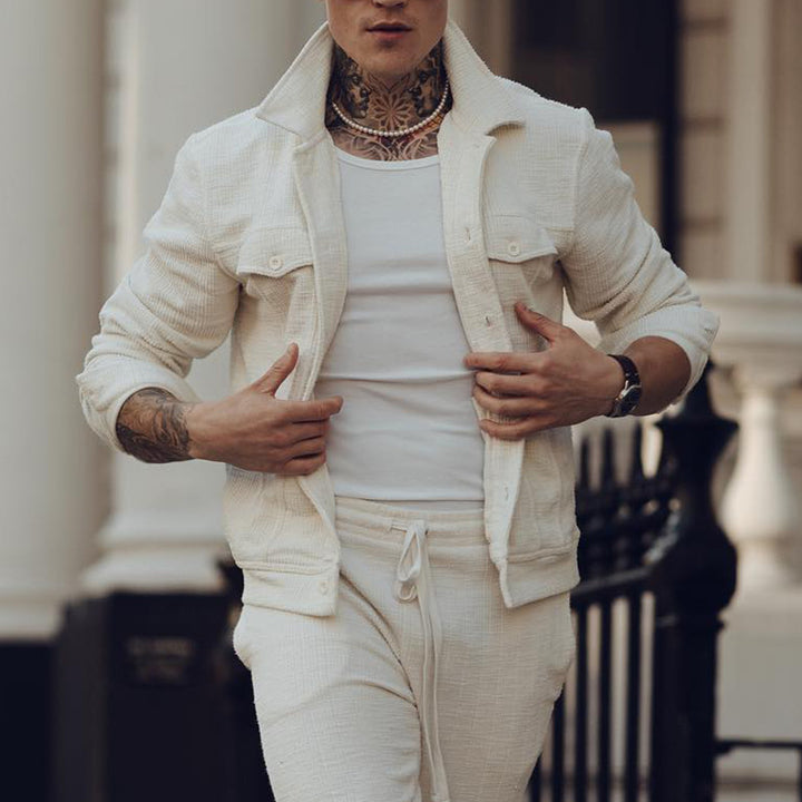 Herren lässige Freizeitjacke im strukturierten Design mit passenden Jogginghosen Echoarchiv