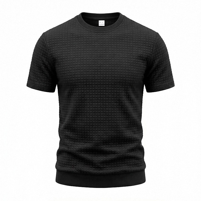 Herren nan kurzärmeliges Strickshirt mit geprägter Karostruktur, Rundhalsausschnitt und geripptem Saum Echo Archiv