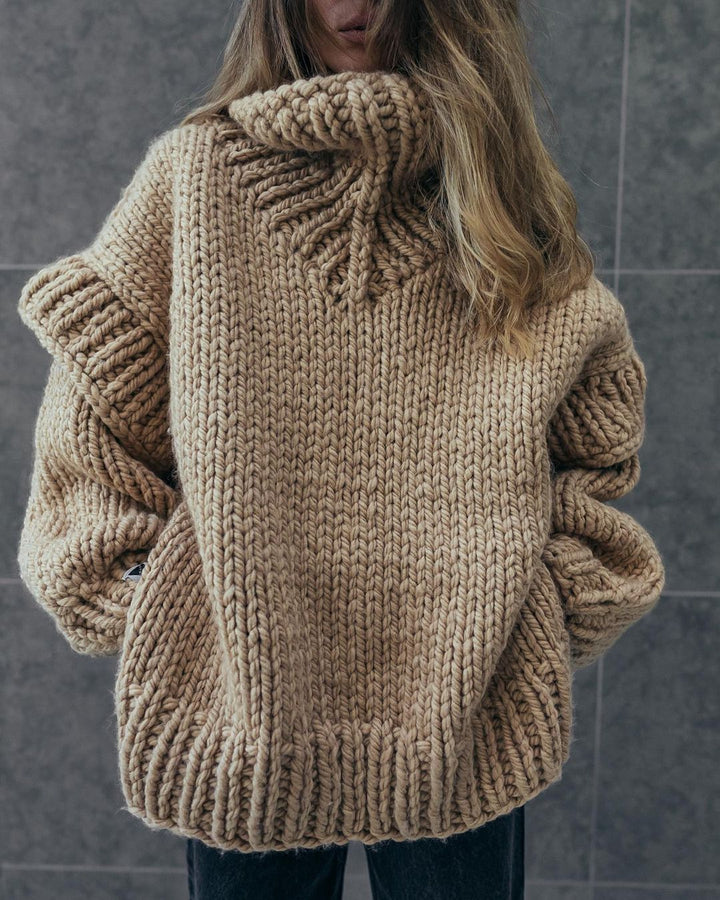 Damen Oversize Grobstrickpullover mit hohem Rollkragen Echoarchiv