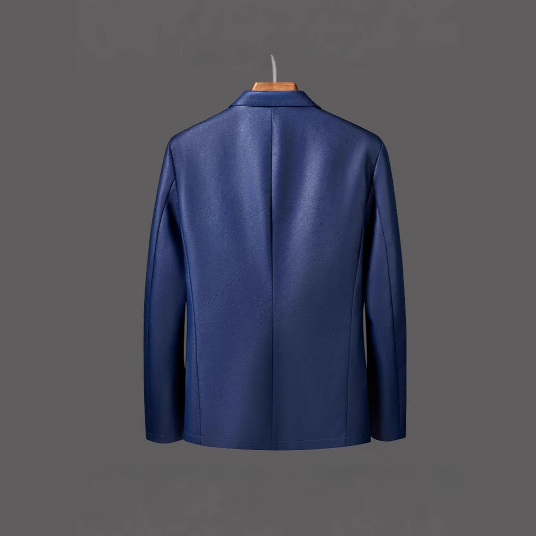 Herren Einreihiger Blazer aus Lederimitat mit Notch-Revers und Pattentaschen Echo Archiv