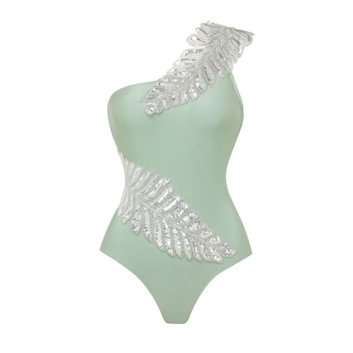 Damen luxuriöser Einteiler Badeanzug mit exquisiten Glitzerapplikationen Echo Archiv