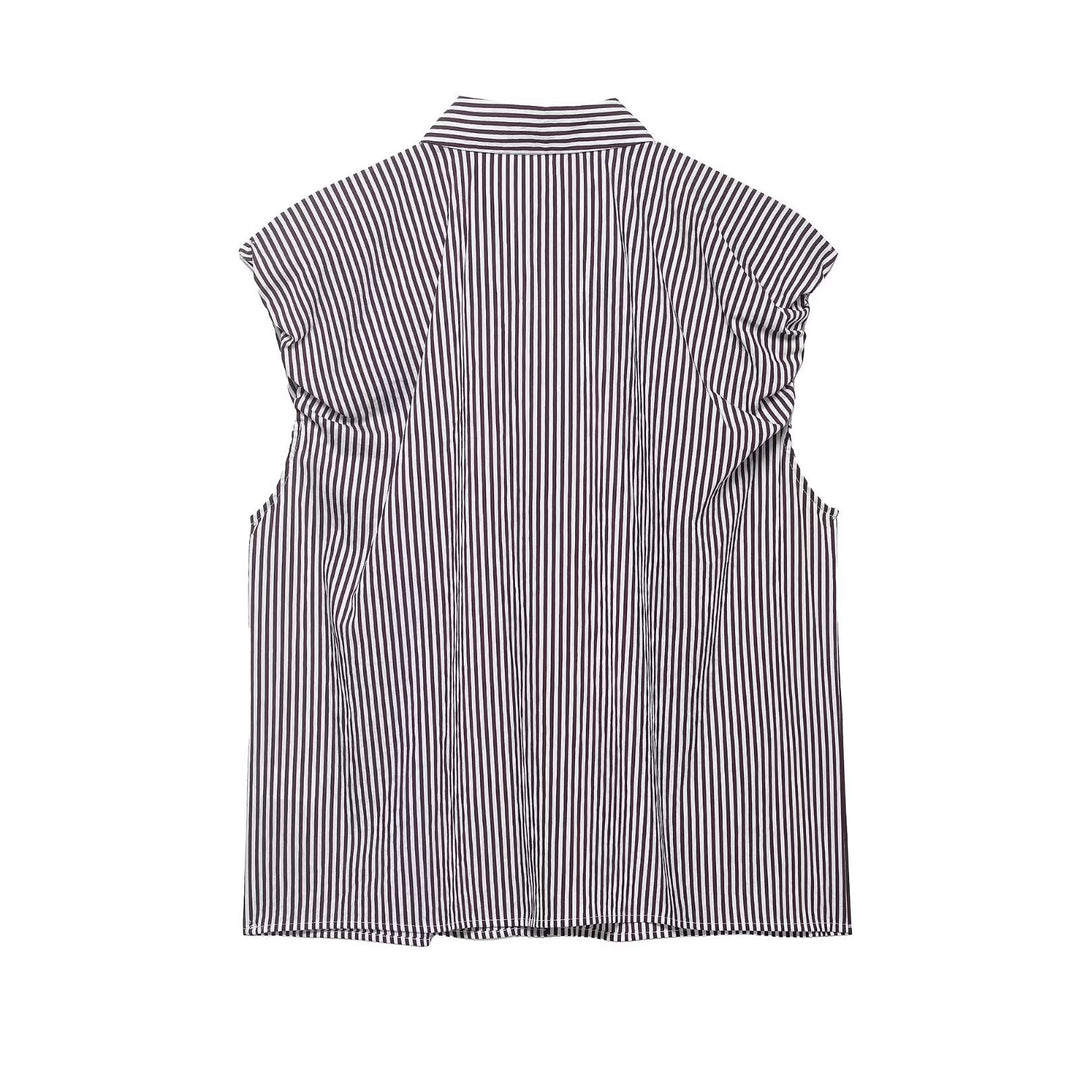 Damen Ärmellose Hemdbluse mit vertikalem Streifenmuster und durchgehender Knopfleiste Echoarchiv
