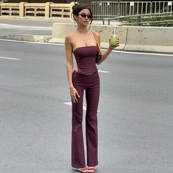 Damen elegantes Set aus trägerlosem Oberteil und flared Hose Echo Archiv