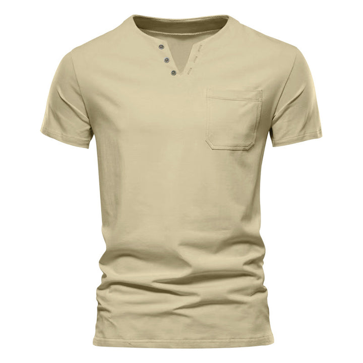 Herren Kurzarm-Henley-Shirt mit Knopfleiste und praktischer Brusttasche Echoarchiv