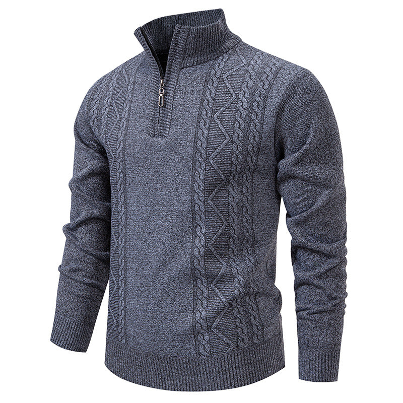 Herren nan gehobener Strickpullover mit Halbzip, Stehkragen und dekorativem Zopfmuster Echo Archiv