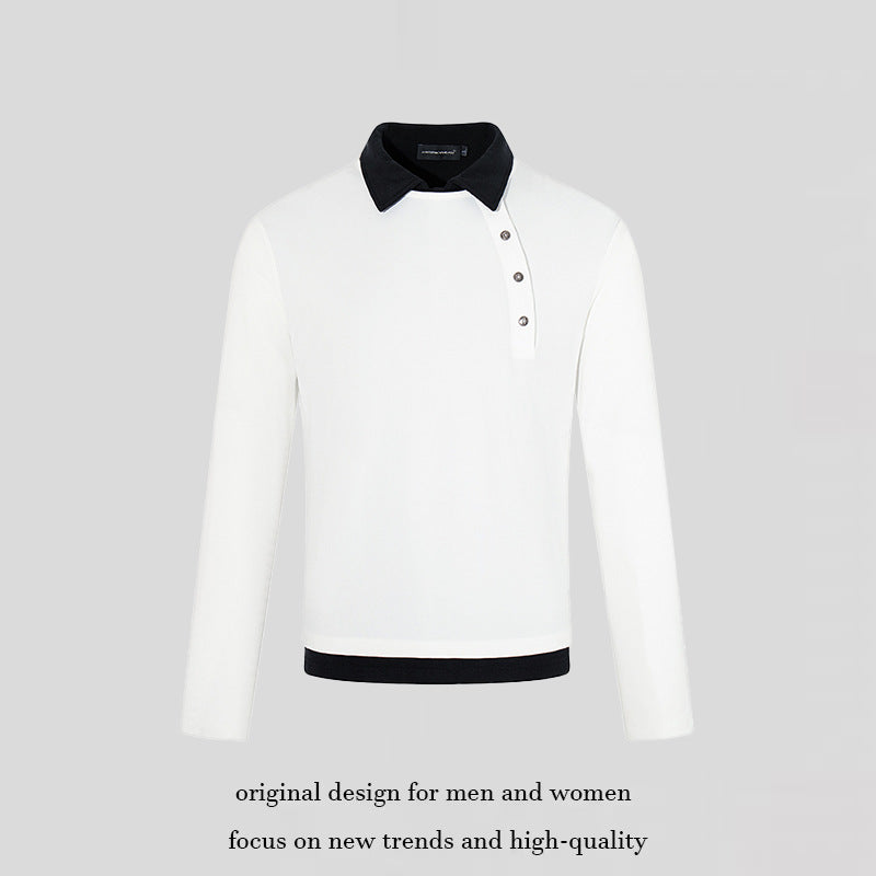Herren Langarm-Poloshirt mit asymmetrischer Knopfleiste und kontrastierendem Kragen Echoarchiv