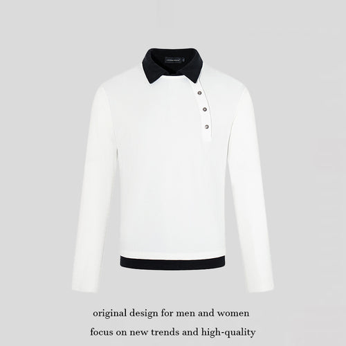 Herren Langarm-Poloshirt mit asymmetrischer Knopfleiste und kontrastierendem Kragen Echoarchiv