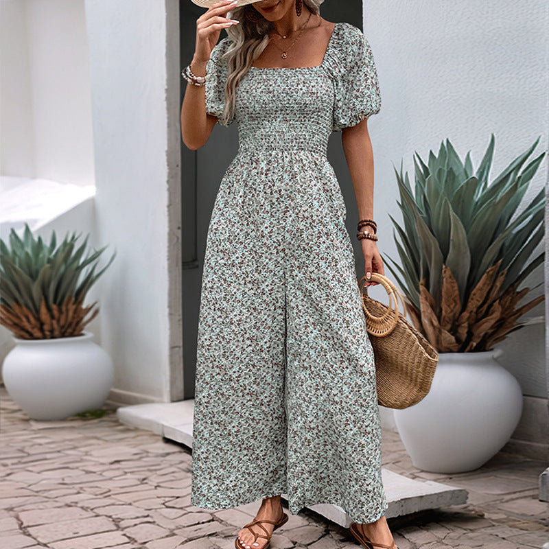 Damen Blumiger Overall mit Weitem Bein Echoarchiv