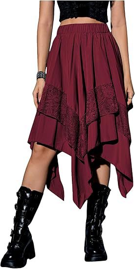 Damen Boho Maxi-Rock mit asymmetrischem Saum und Spitzenverzierungen Echo Archiv