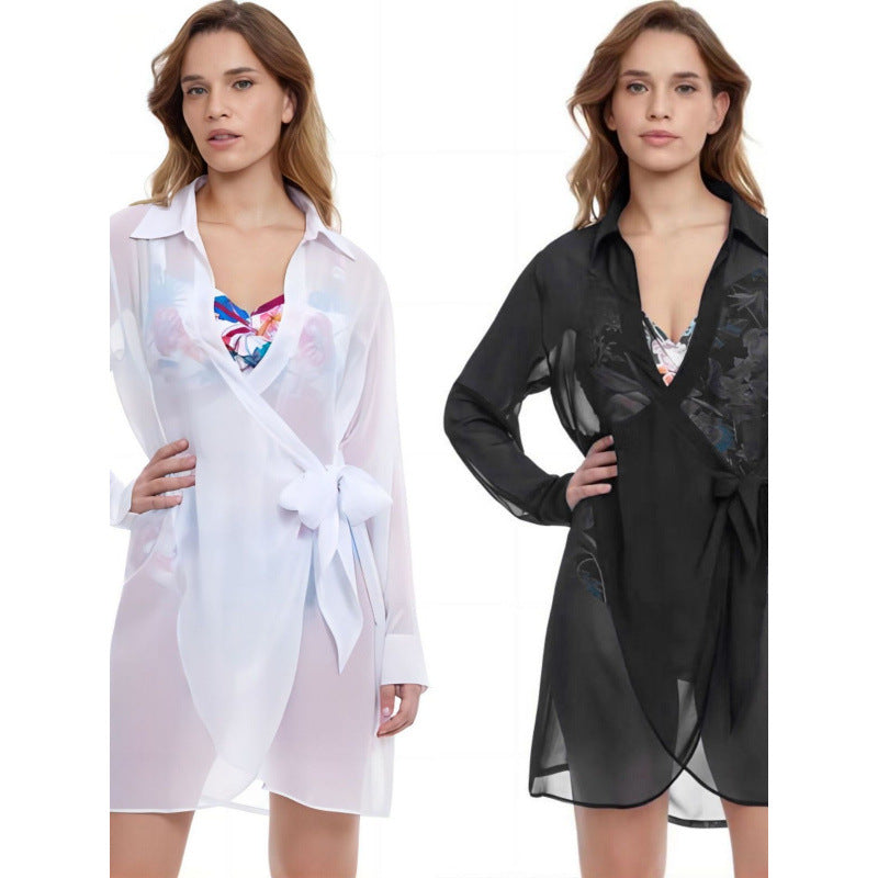 Damen Strandüberwurf mit elegantem Wickeldetail und transparentem Stoff Echo Archiv