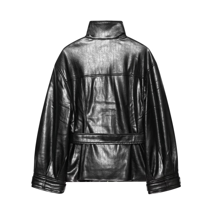 Damen Kurzer Oversize-Kunstledertrench mit hohem Stehkragen und Taillengürtel Echo Archiv