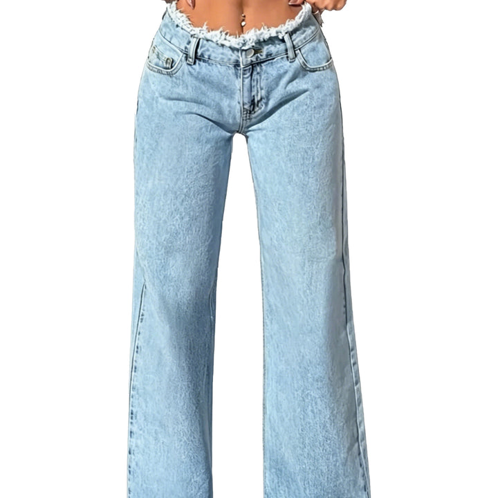 Damen High-Waist Schlagjeans mit rohem Bund und weitem Bein Echo Archiv