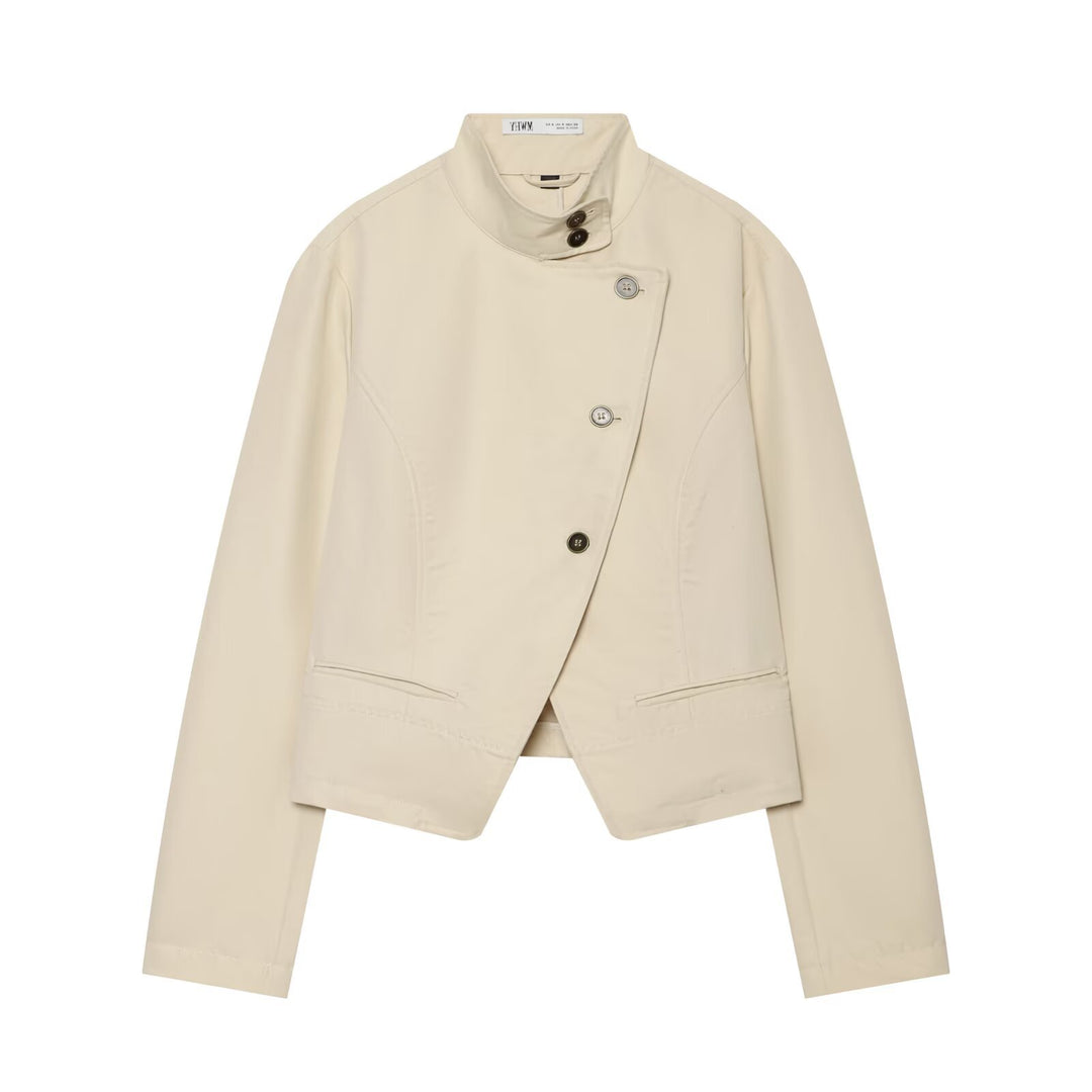 Damen Asymmetrische Kurzjacke mit Stehkragen und taillierten Nähten Echo Archiv