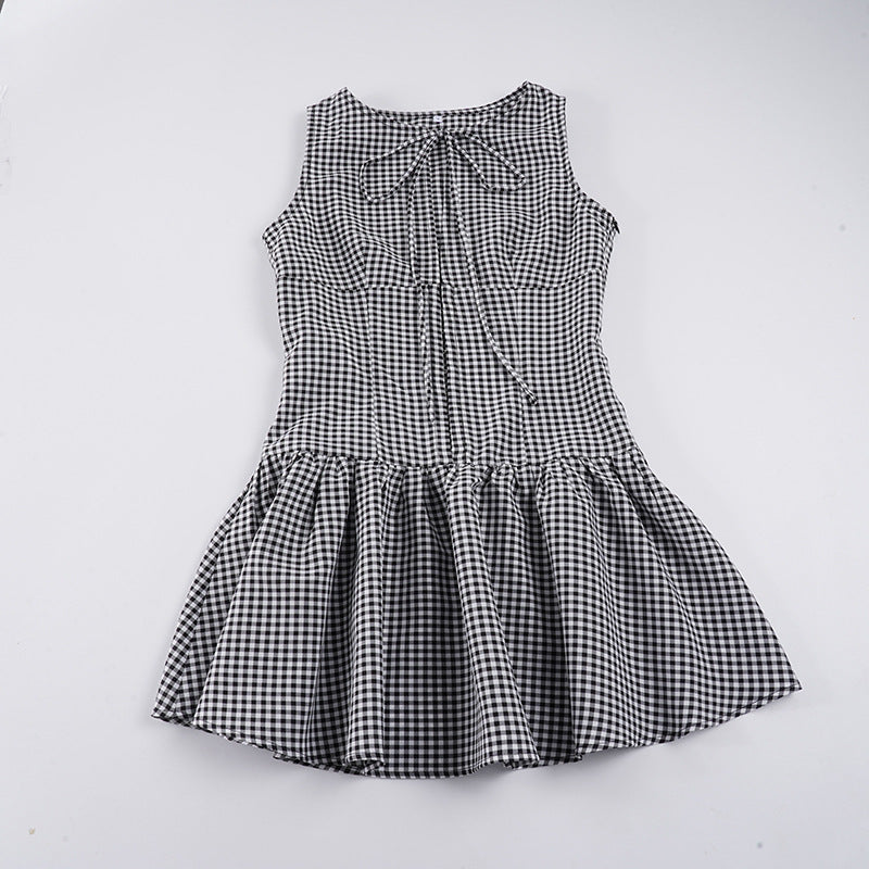 Damen lässiges Vichykleid mit Bogenverzierung und schwingendem Saum Echo Archiv