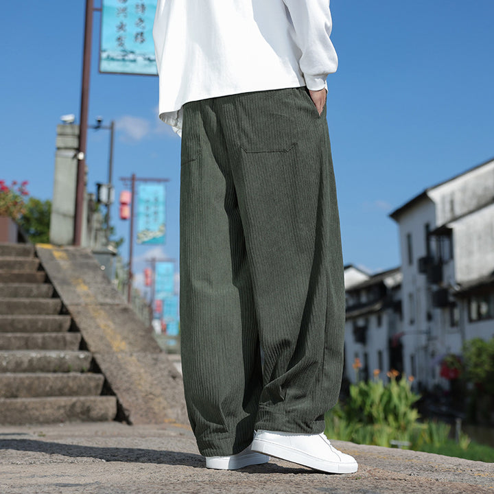 Herren Weit geschnittene Cord-Relaxhose mit elastischem Bund und Zierkordel Echo Archiv
