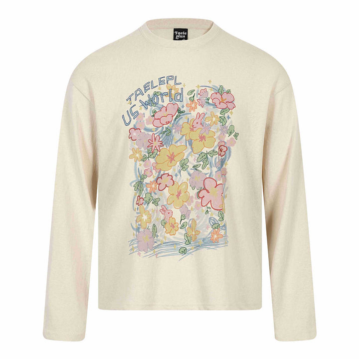 Unisex Relaxed‑Fit Langarmshirt mit floraler Illustrationsgrafik und geripptem Rundhals Echoarchiv