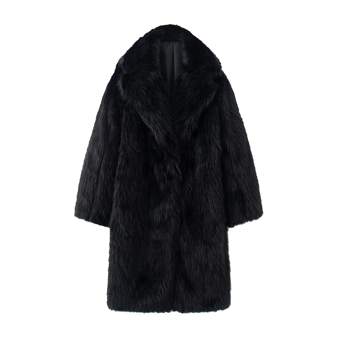 Damen nan langer kuscheliger Kunstfellmantel mit voluminösem Schalkragen und Oversize‑Silhouette Echo Archiv