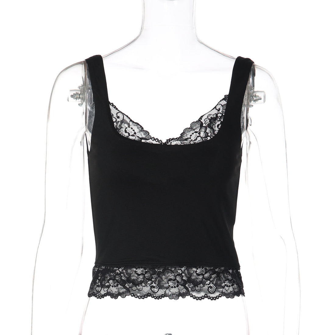 Damen Spitzen-Crop-Top mit schmalen Trägern und elastischem Unterbrustband – Orélia