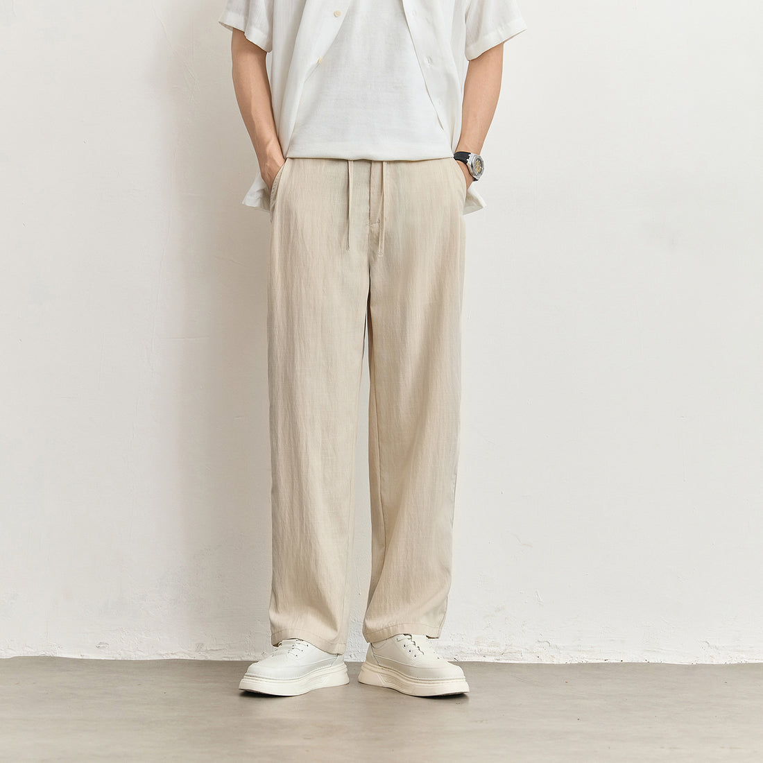 Herren Leichte Leinenhose mit Tunnelzug und geradem Bein Echo Archiv