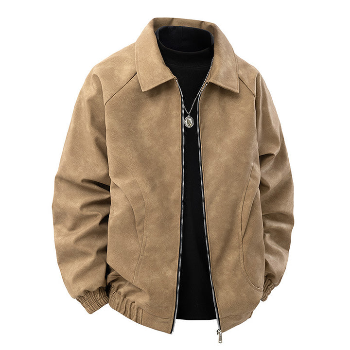 Herren Veloursleder‑Optik Zipjacke im Retro‑Blouson‑Stil mit Kentkragen und elastischem Saum Echo Archiv