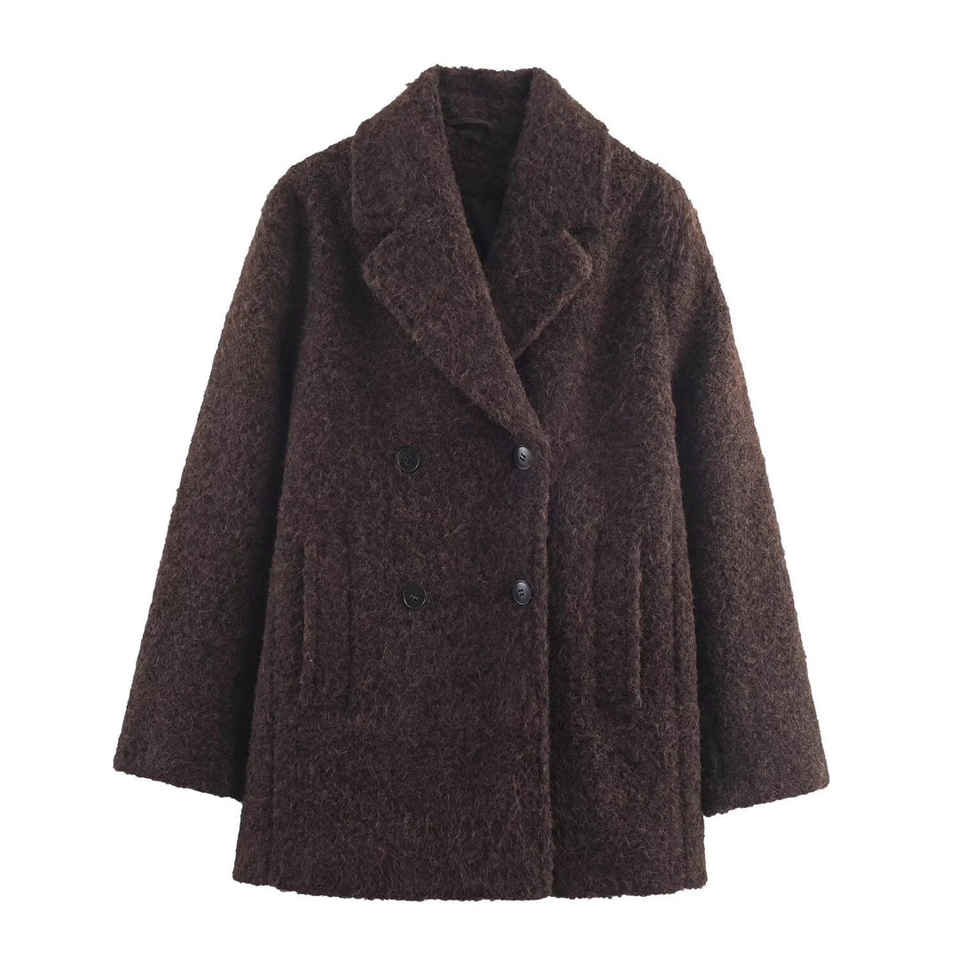 Damen Doppelreihiger Teddy-Mantel mit Schalkragen und aufgesetzten Taschen Echo Archiv