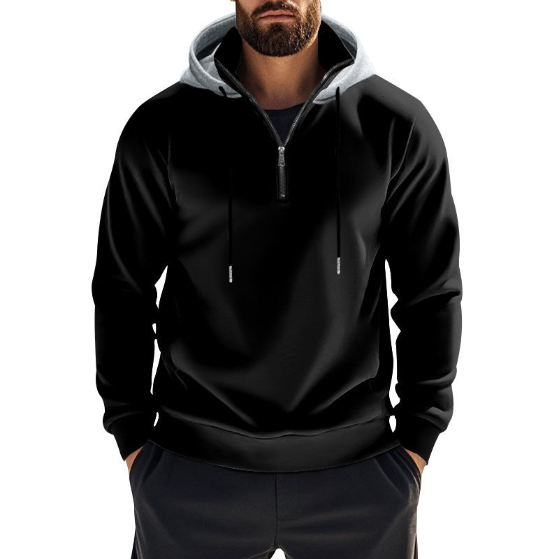 Herren sportlicher Hoodie mit halbem Reißverschluss und kombiniertem Kapuzen-Design Echoarchiv