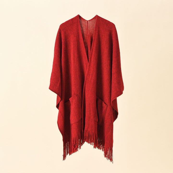 Damen Offenes Oversize-Strickcape mit Kaschmir‑Touch, Fransen und Eingrifftaschen Echo Archiv