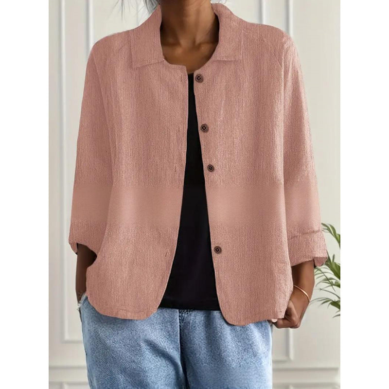 Damen Leichte Leinenoptik-Bluse mit lockerer Passform, 3/4-Ärmeln und Knopfleiste – Élovi