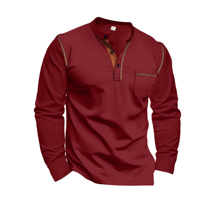 Herren Langarm-Henley-Shirt mit modernem Kragen und praktischer Brusttasche Echoarchiv