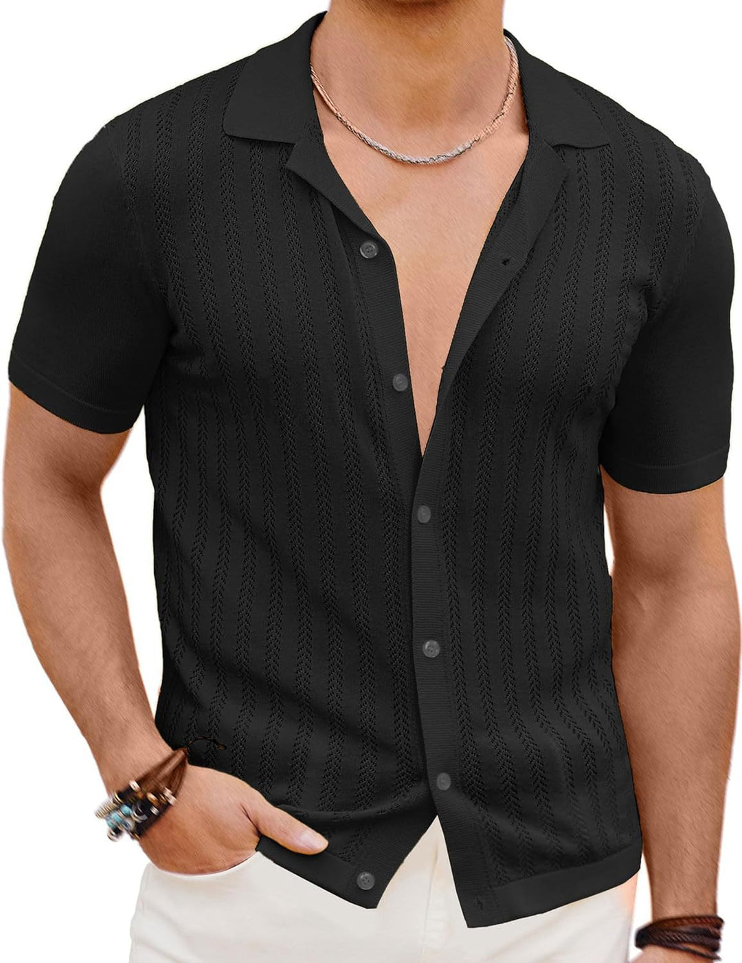 Herren Kurzarm Strickhemd mit strukturiertem Design Echoarchiv