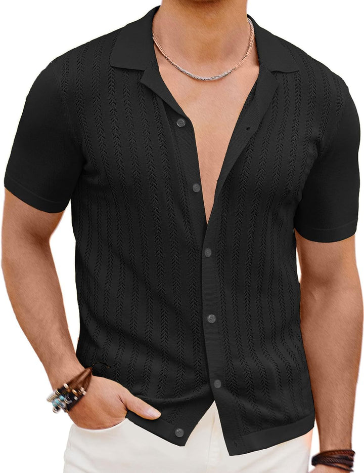 Herren Kurzarm Strickhemd mit strukturiertem Design Echoarchiv
