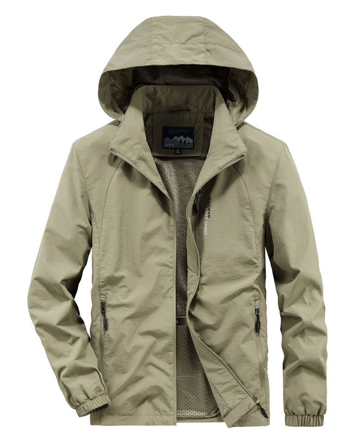 Herren Ultraleichte Atmungsaktive Kapuzenjacke mit perforiertem Mesh‑Futter und Reißverschlusstaschen Echo Archiv