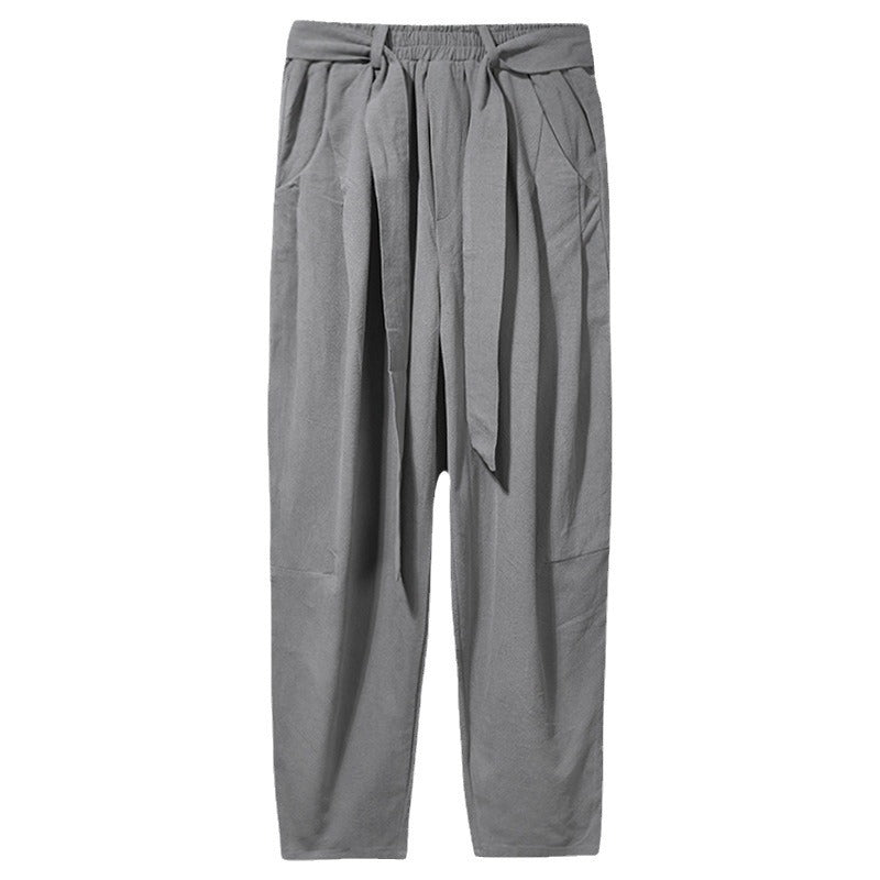 Herren nan lockere Leinenhose mit Kordelbund und tapered Bein Echo Archiv