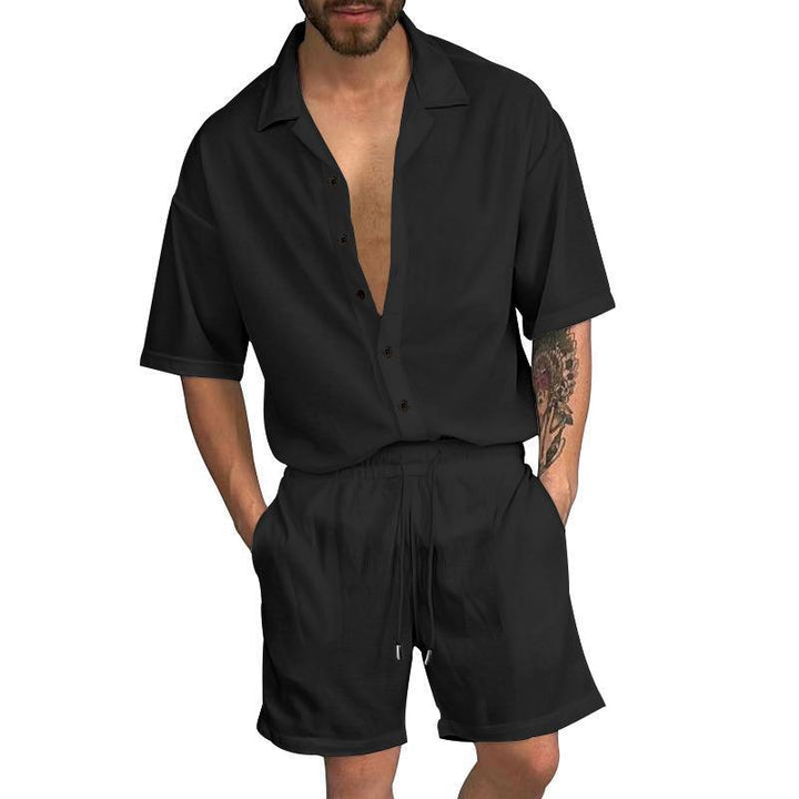 Herren lässiges Kurzarm-Hemd und Shorts Set mit Knopfdetails Echoarchiv