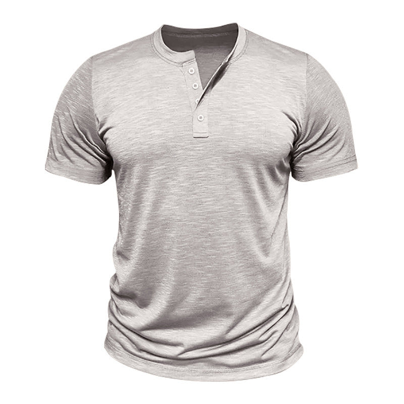Herren Kurzarm-Henley-T-Shirt mit dekorativen Knopfdetails und geschmeidiger Oberfläche Echoarchiv