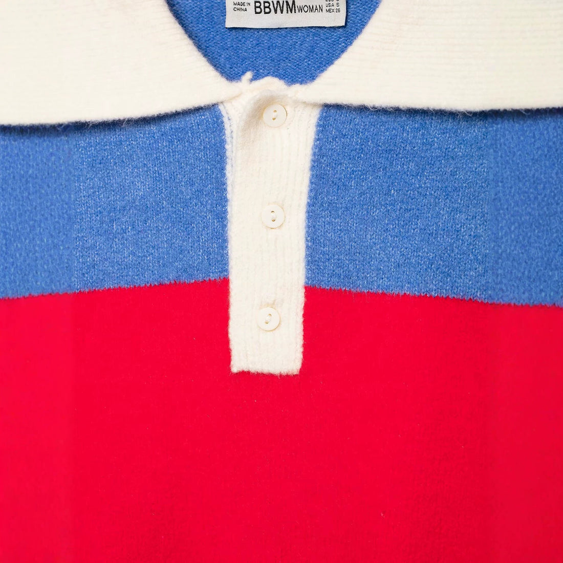 Damen Gestreifter Rugby-Pullover mit Polokragen und kurzem Schnitt Echoarchiv