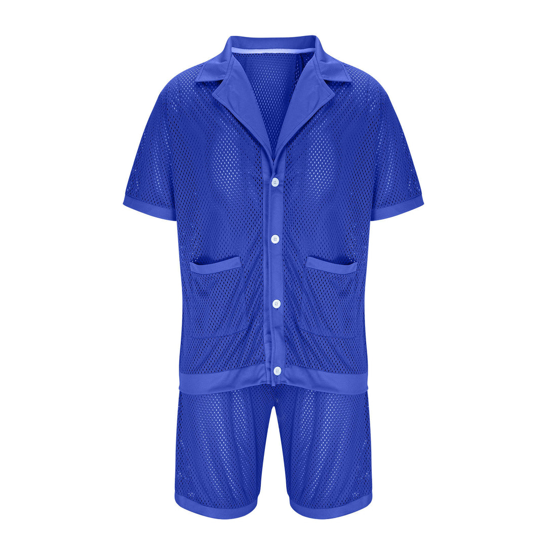 Damen Luftiges Netz-Pyjama-Set mit praktischen Taschen und Knopfleiste Echoarchiv