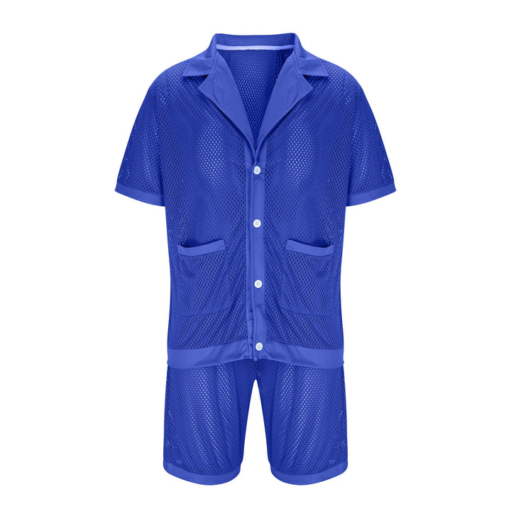Damen Luftiges Netz-Pyjama-Set mit praktischen Taschen und Knopfleiste Echoarchiv