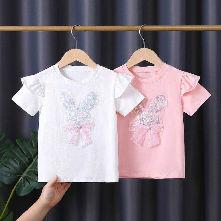 Mädchen T-Shirt mit aufgesticktem Häschen und Rüschendetails Echo Archiv