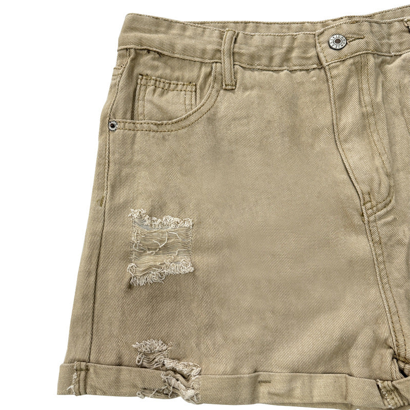 Damen Modische Destroyed Shorts aus Denim mit lässigem Schnitt und fransigen Details Echo Archiv