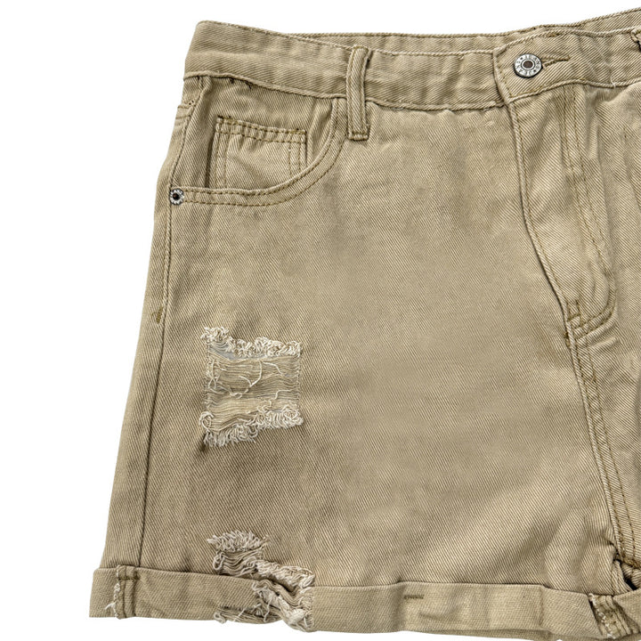 Damen Modische Destroyed Shorts aus Denim mit lässigem Schnitt und fransigen Details Echo Archiv