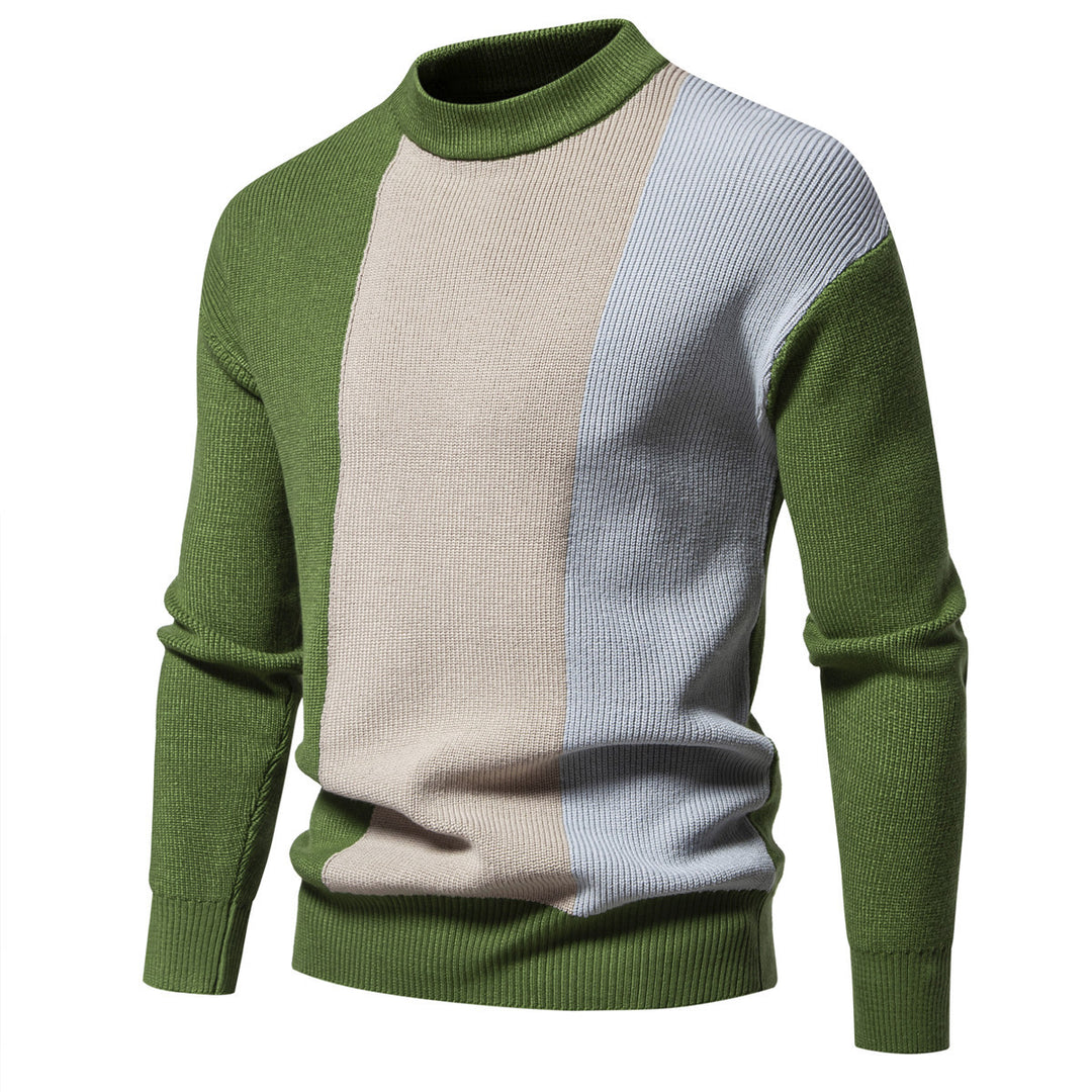 Herren Strickpullover mit modernem Farbblockdesign und hohem Kragen Echoarchiv