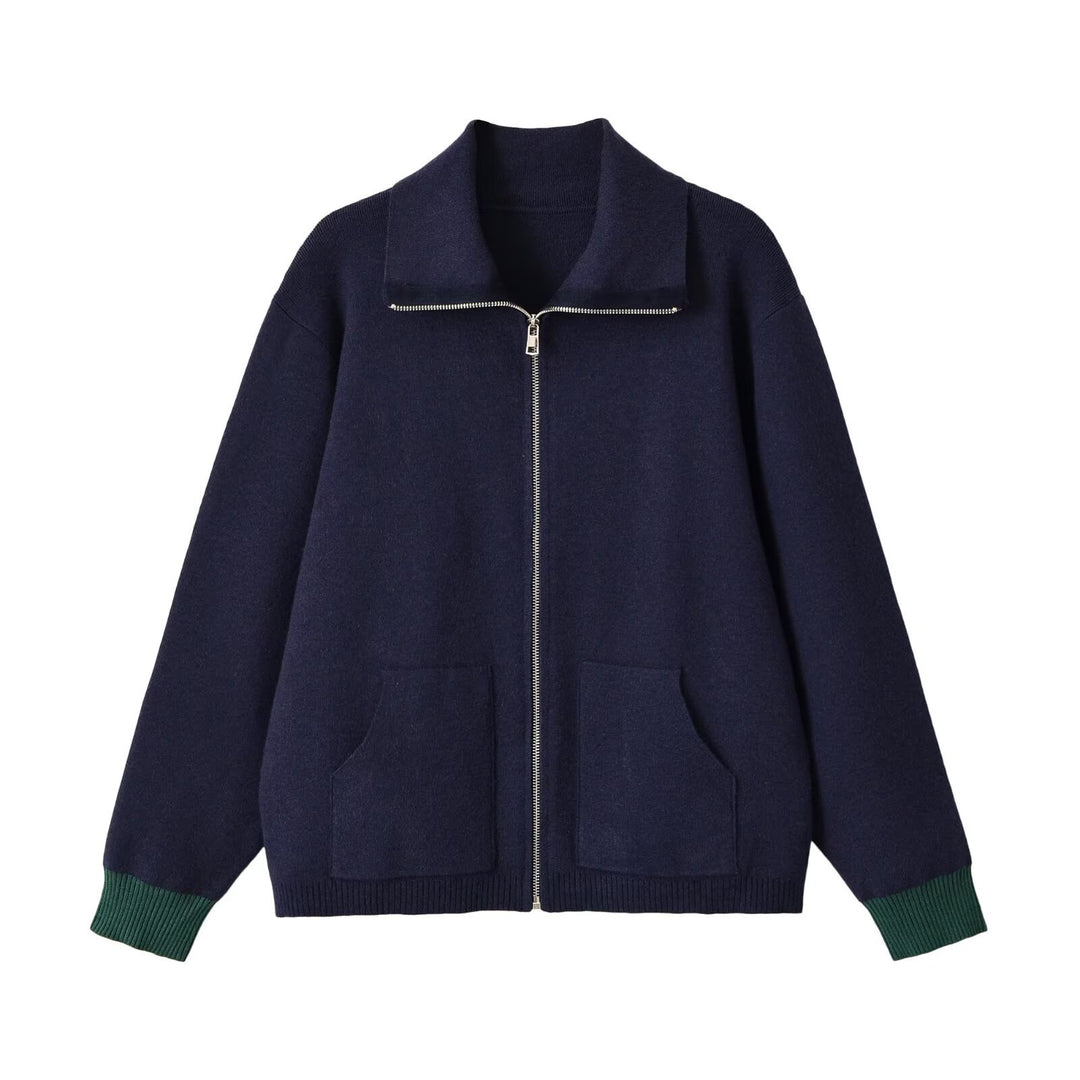 Damen Grobgestrickte Oversize-Zipjacke mit Stehkragen und aufgesetzten Taschen Echoarchiv
