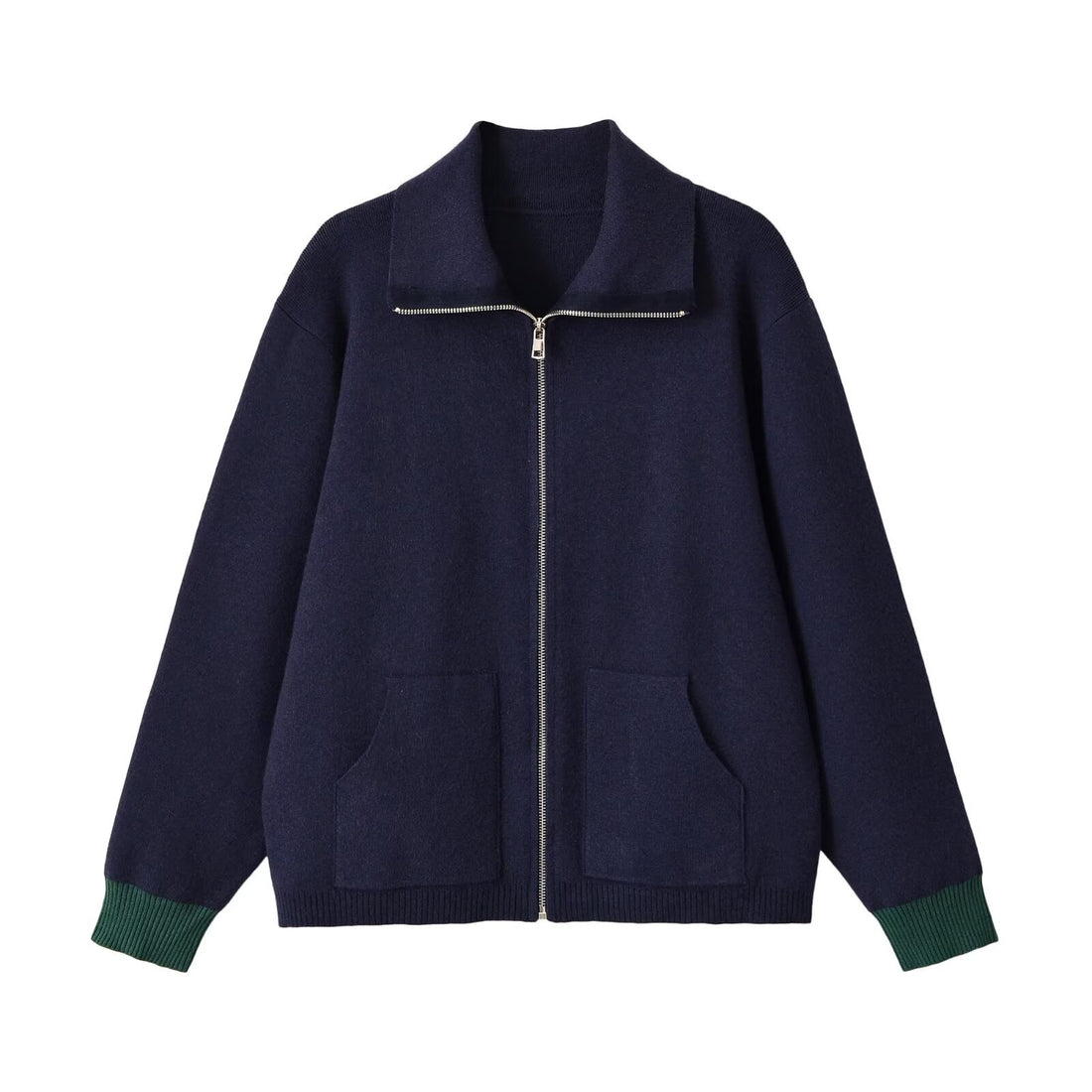 Damen Grobgestrickte Oversize-Zipjacke mit Stehkragen und aufgesetzten Taschen Echoarchiv