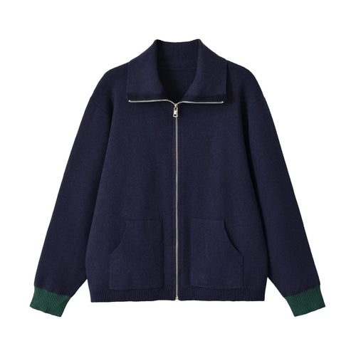 Damen Grobgestrickte Oversize-Zipjacke mit Stehkragen und aufgesetzten Taschen Echoarchiv